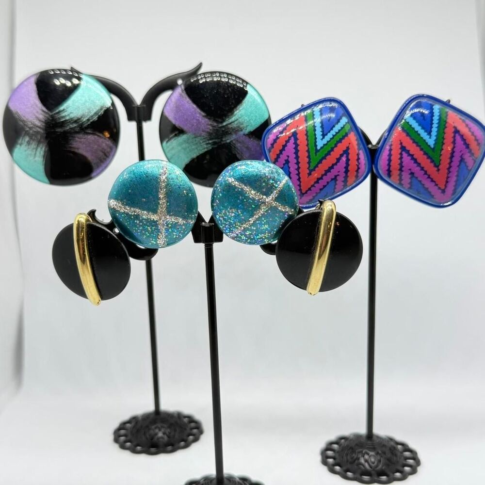 Vintage Earrings Blue Purple Black Gold Colors